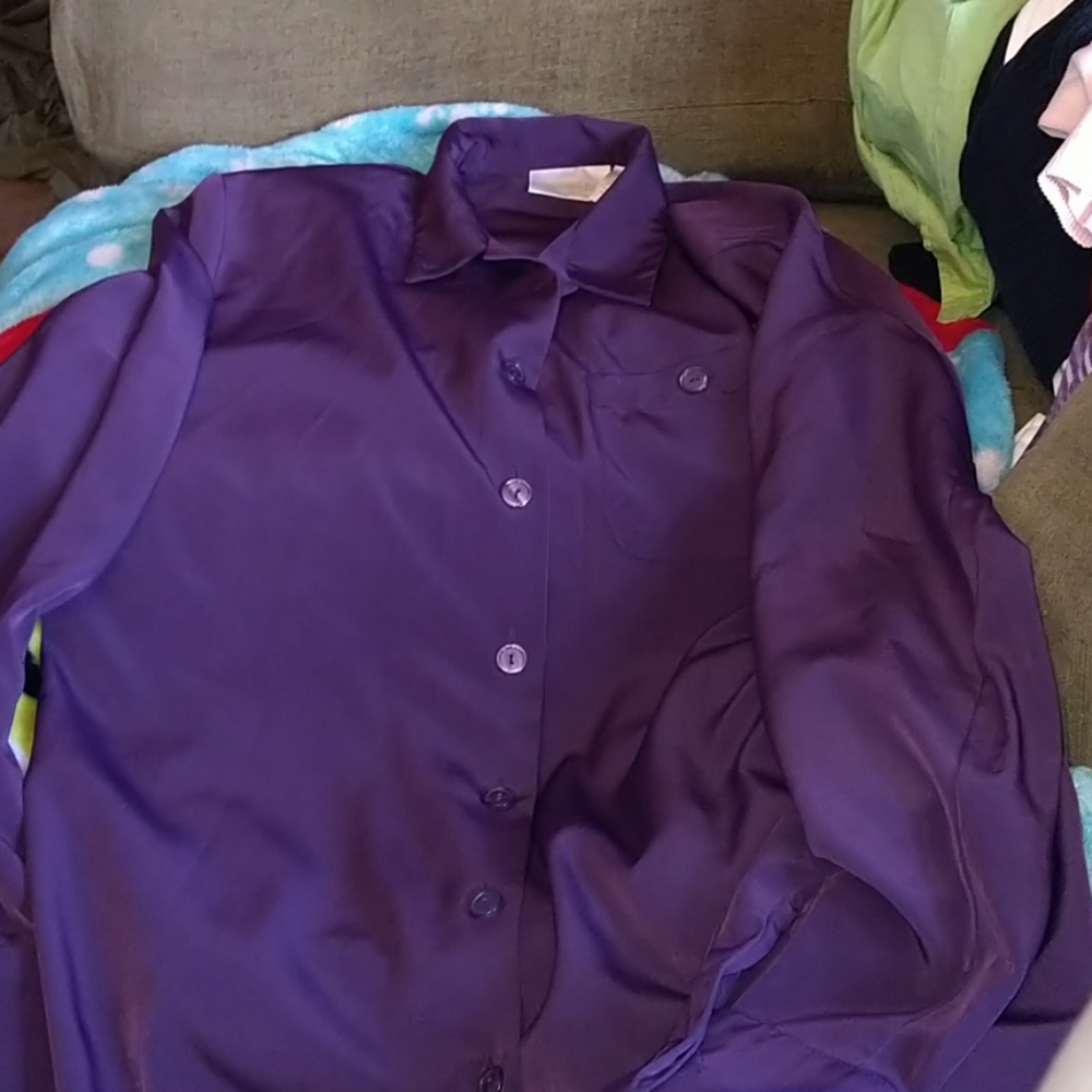 Large Purple long sleeve button up blouse